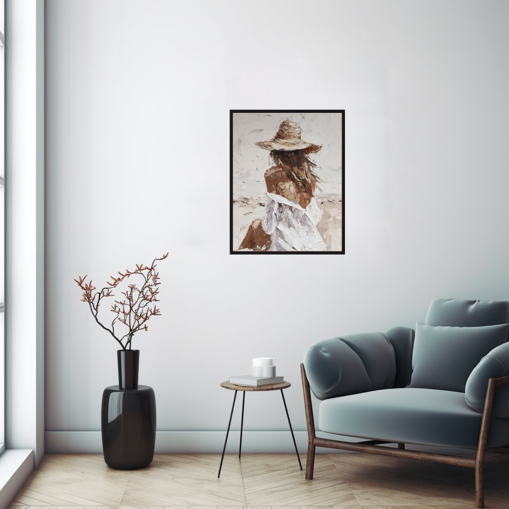 Žena s kloboukem na pláži