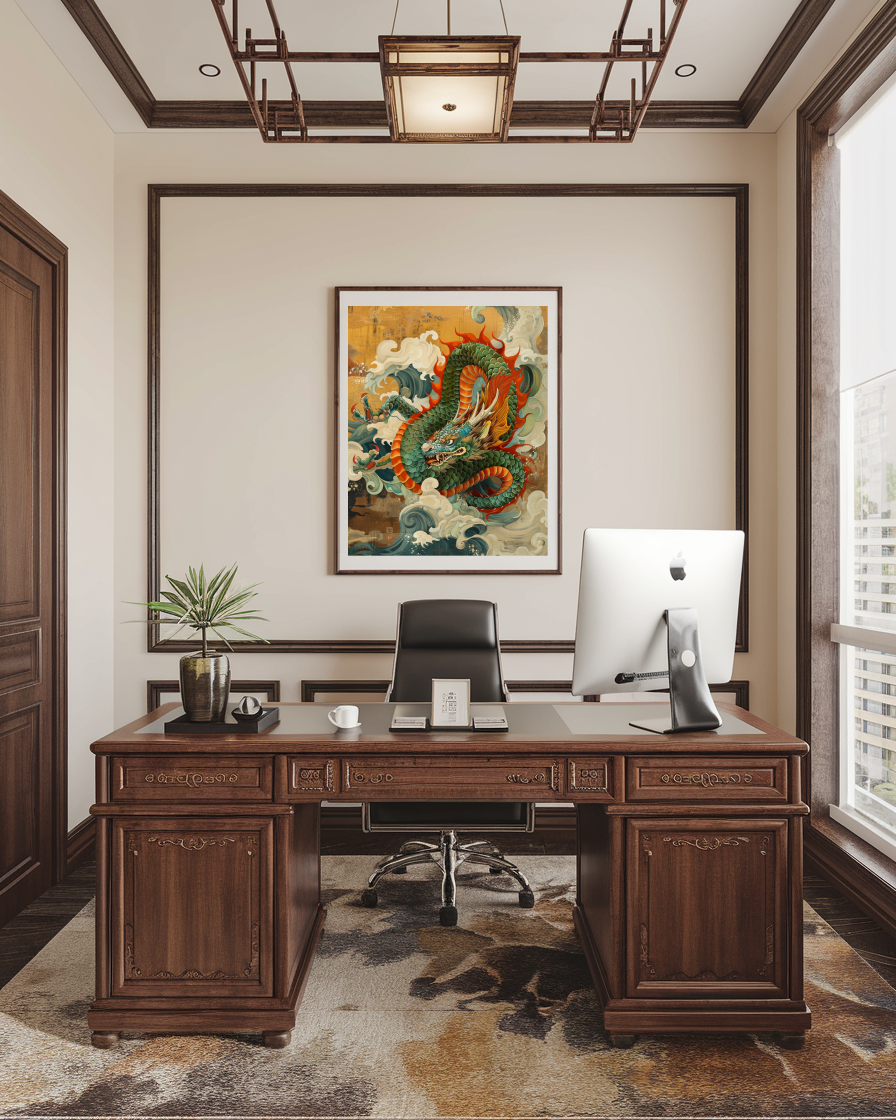 Čínský drak ve vlnách