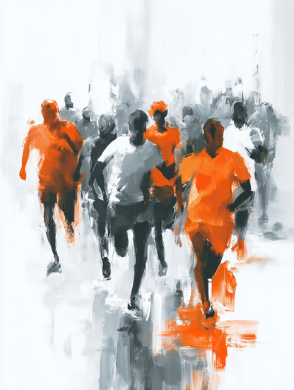 Běžecký závod v šedé a oranžové