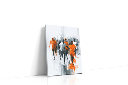 Běžecký závod v šedé a oranžové