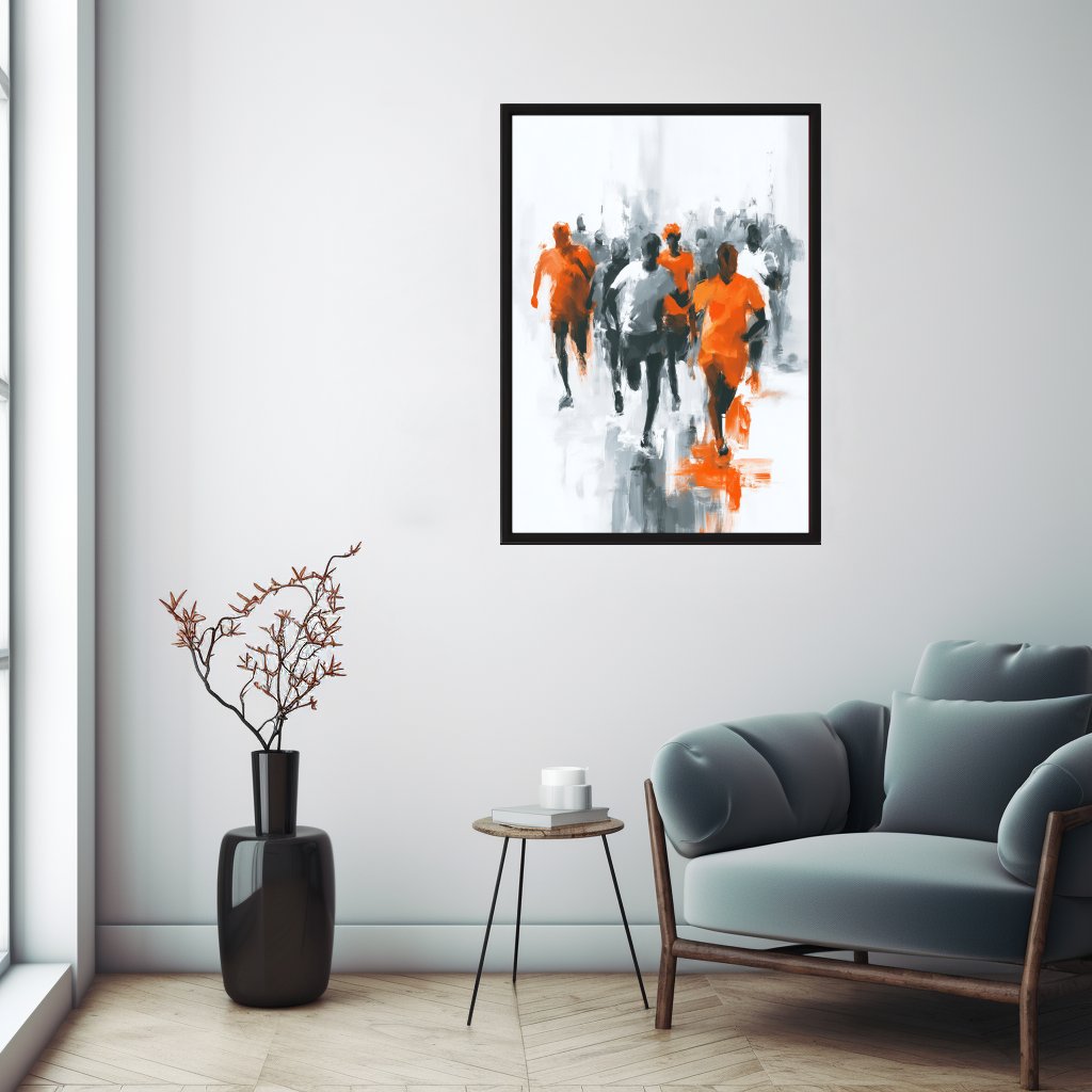 Běžecký závod v šedé a oranžové