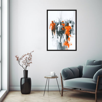 Běžecký závod v šedé a oranžové