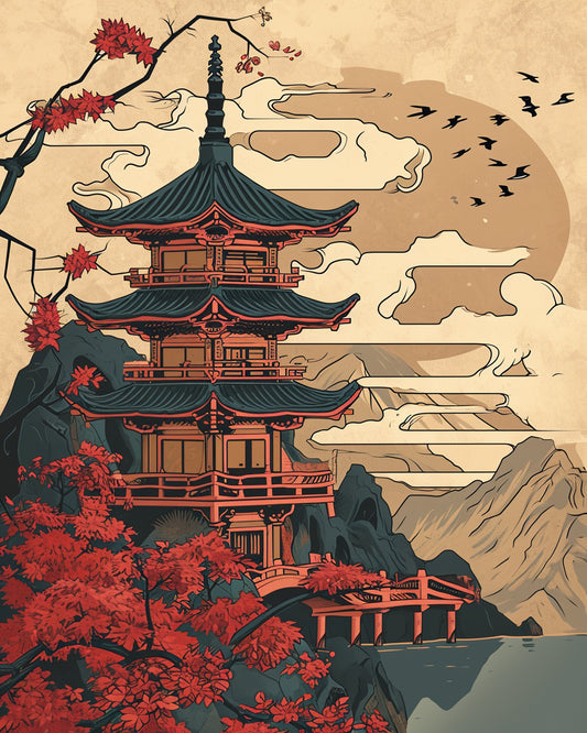 Japonská pagoda v retro stylu