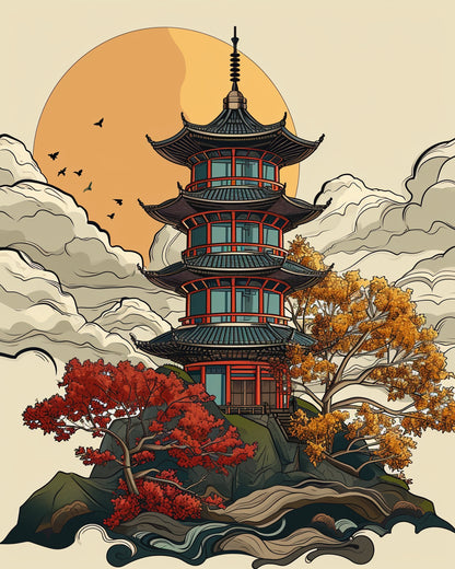 Japonská pagoda v oblacích